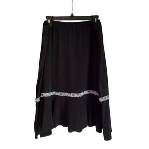 Cato Woman 18 20W Black Tiered Ruffle Stretch Cottagecore Skirt Modest Boho Plus